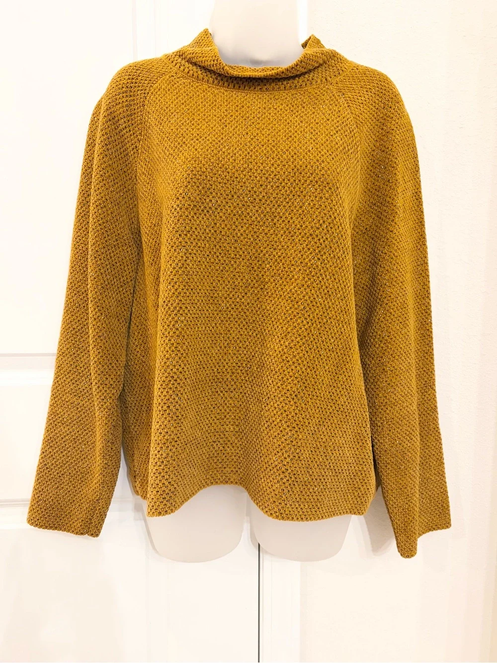 Eileen Fisher Tweedy Organic Cotton Funnel Neck Box Top Sweater in Arnica NWOT